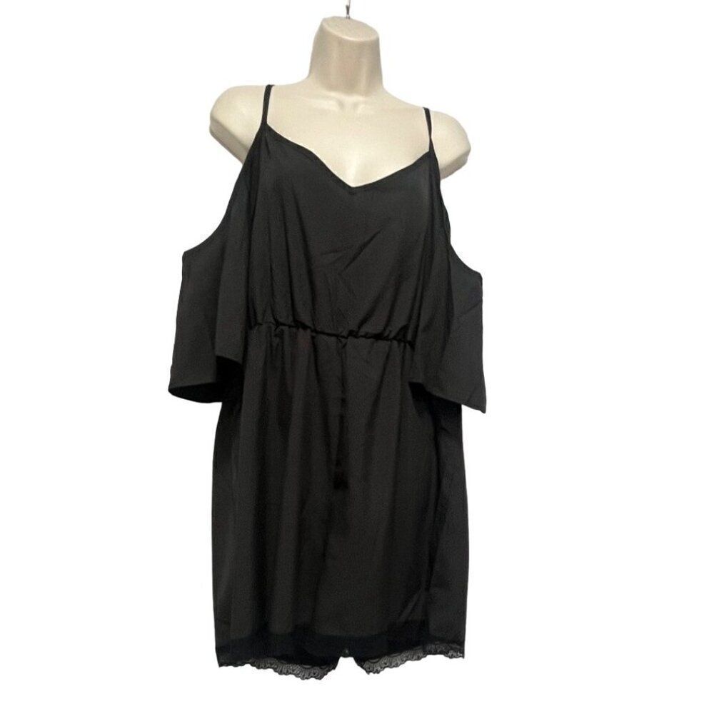 Shein Curve women’s Cold Shoulder Woven Romper, Black, 2XL